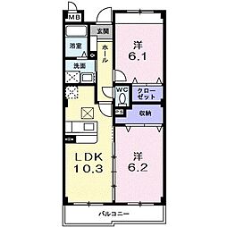 ディアコート 1階2LDKの間取り