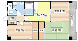 ウイング21 4階3DKの間取り