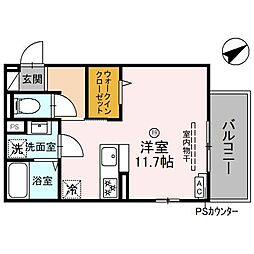 アルタ西渋川ビュー 2階ワンルームの間取り