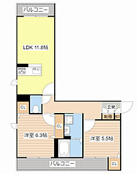 シャーメゾンT.S 2LDKの間取図画像