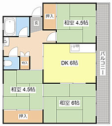 栗東グリーンハイツ2 3DKの間取図画像