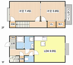 ボヌール幸澤B 1階2LDKの間取り