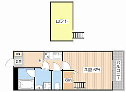 ハイアール21 2階1Kの間取り