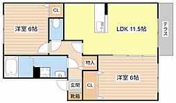 ヴァンベール 1階2LDKの間取り