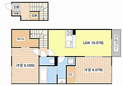 サザンクロスII番館 2階2LDKの間取り