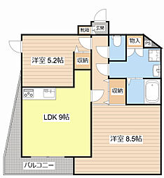 クイーンパレス 201 2階2DKの間取り