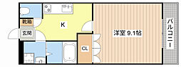 パークヒルズ・Ｂ 2階1Kの間取り