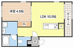 Grove Noa 2階1LDKの間取り