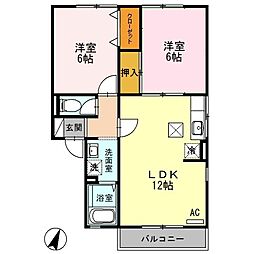 エミナ・コレージュ　B 1階2LDKの間取り