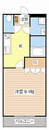 アビエスII 1階1Kの間取り