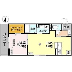 ボヌールメゾンｋａｓｕｇａII 203 2階1LDKの間取り
