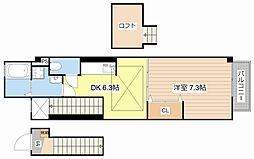 エヌキュート今堅田I 2階1DKの間取り