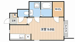 プリムローズ1番館 1階ワンルームの間取り