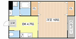 ロイヤルクレスト 2階1DKの間取り