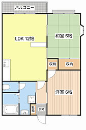 アネックスモリヤマC 202 1階2LDKの間取り