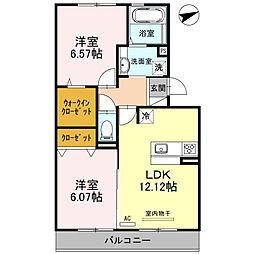 ヴェルソー唐崎 2階2LDKの間取り