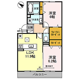Avant Rivie’re 1階2LDKの間取り