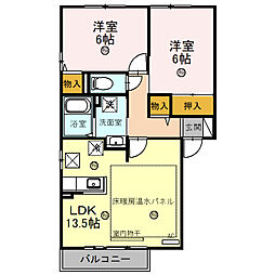クレール唐崎　Ａ棟 1階2LDKの間取り