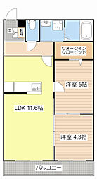 SANAEマンション 3階2LDKの間取り