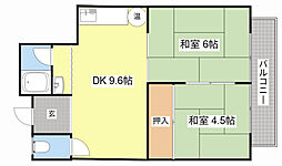 近江八幡ドリームマンションB 4階2DKの間取り