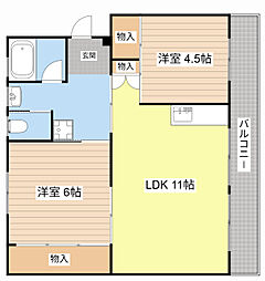 ビレッジハウス南小足第二1号 2LDKの間取図画像