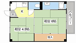 ビレッジハウス宮内2号棟 2Kの間取図画像