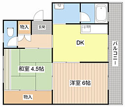 ビレッジハウス外町1号棟 2DKの間取図画像