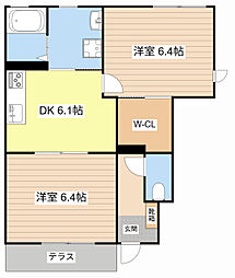 ツァールトハイト 2DKの間取図画像