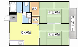 リバティハイツ 2DKの間取図画像