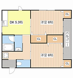 パーシィモン 2階2DKの間取り
