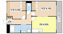 シャルマンコート1番館 1階2DKの間取り