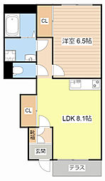 サンライズ21II 1階1DKの間取り