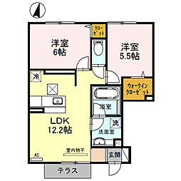 ソシア　B 1階2LDKの間取り