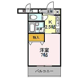 サンタウン竹鼻　B 1階1Kの間取り
