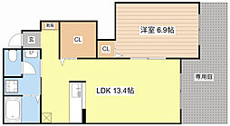 クレセント18 1階1LDKの間取り