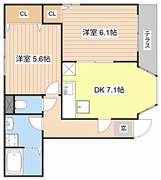 ラフィーネアミ 1階2DKの間取り