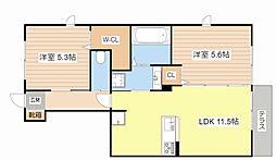 サザンクロスI番館 1階2LDKの間取り