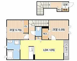 コゥジィコ−ト 2階2LDKの間取り