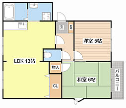ピアコート 2階2LDKの間取り