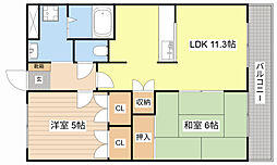 シャルマンハイツ 2階2LDKの間取り
