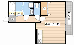 ル・ベリエ 1階ワンルームの間取り