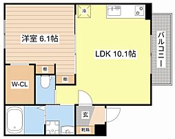 クレスト大戌亥　3号館 1階1LDKの間取り
