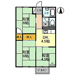 ユニハイム 2階3DKの間取り