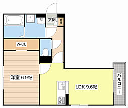 シャーロット石橋駅前 3階1LDKの間取り