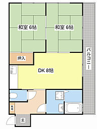 メゾンエイコー南川瀬3号館 2DKの間取図画像