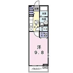 カーサプラシード 1Kの間取図画像