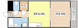 RFマンション祇園 1DKの間取図画像