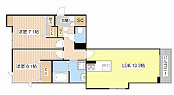JR北陸本線 長浜駅 徒歩23分の賃貸マンション 3階2LDKの間取り