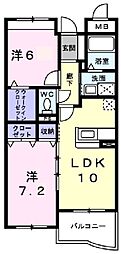 JR北陸本線 長浜駅 徒歩23分の賃貸マンション 3階2LDKの間取り