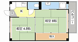 JR北陸本線 田村駅 徒歩35分の賃貸マンション 3階2Kの間取り